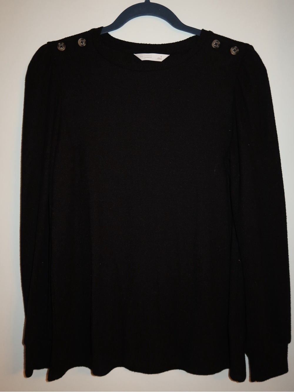LC Lauren Conrad Black Button-Shoulder Knit Top
